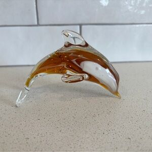 Vtg murano art glass dolphin red white nautical coastal